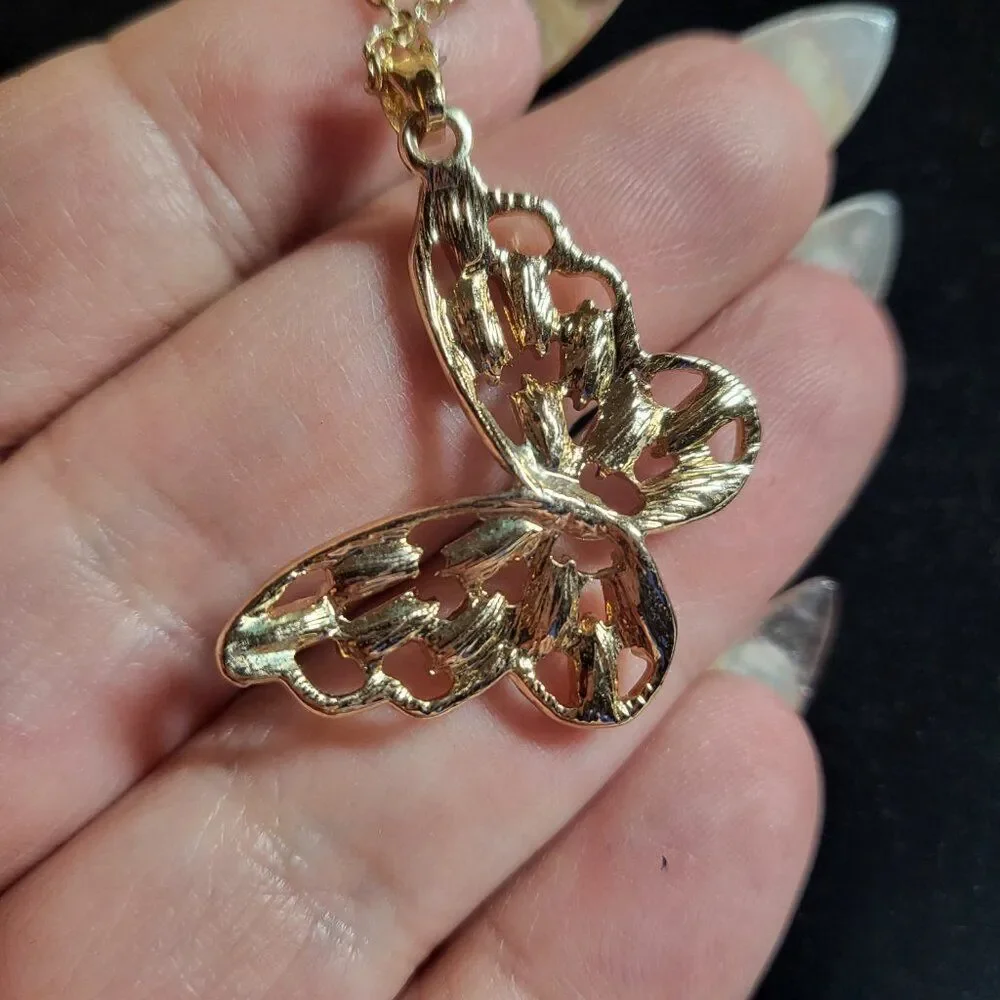 CZ Gold-tone Butterfly Pendant Necklace